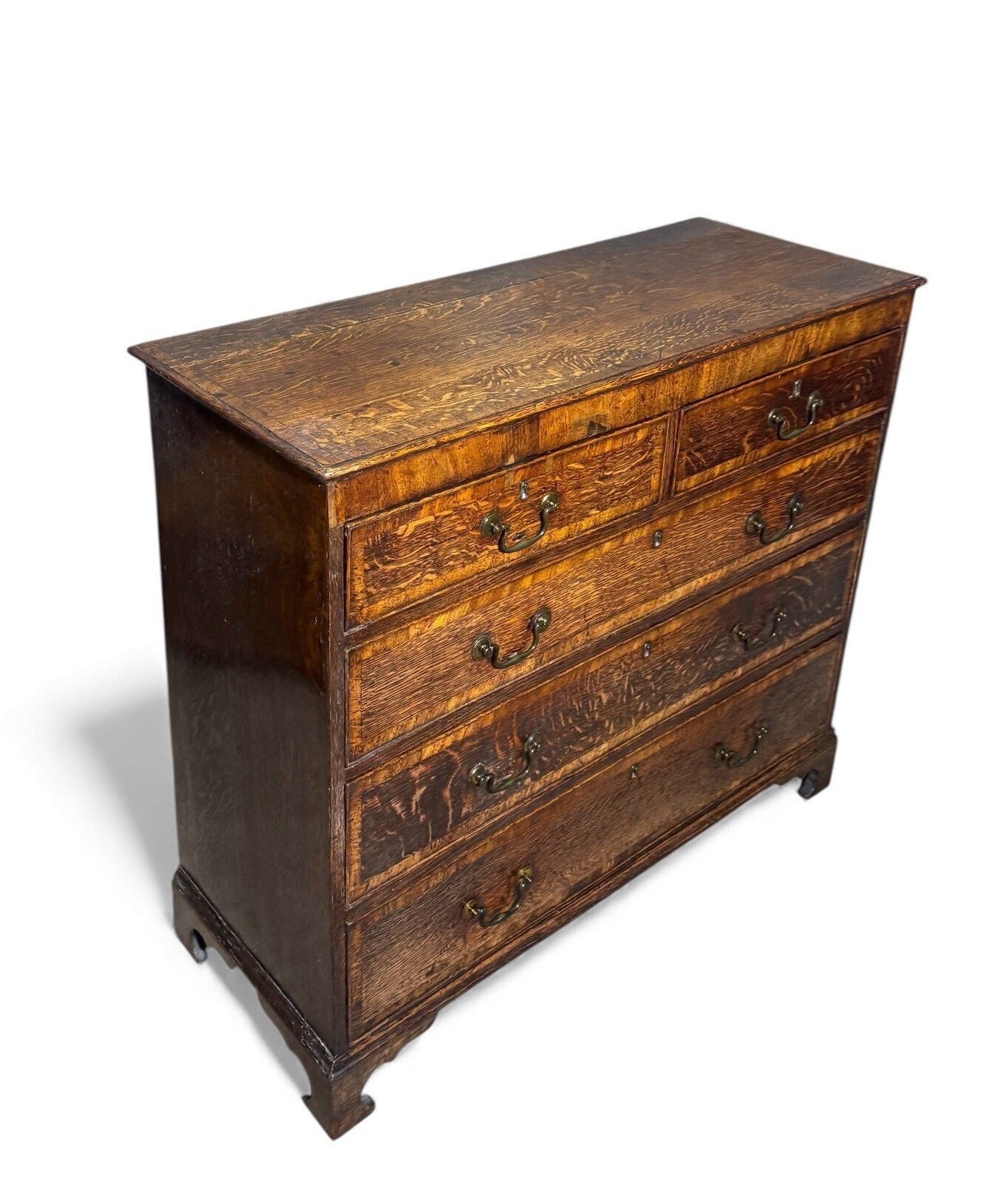 Antique Oak Cross Banded Chest Of Drawers Georgian C1760s Og Feet photo vintage
