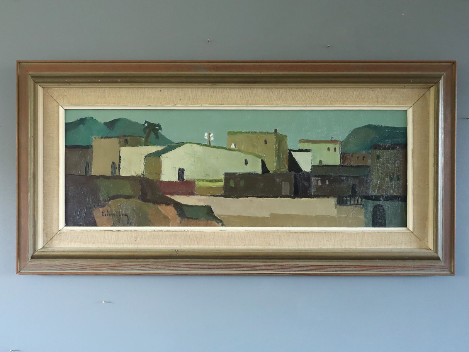 Sunlit Village Oil Painting, Modernist