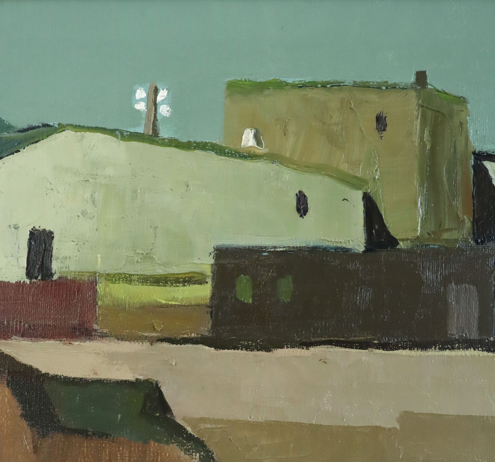 Sunlit Village Oil Painting, Modernist photo vinterior