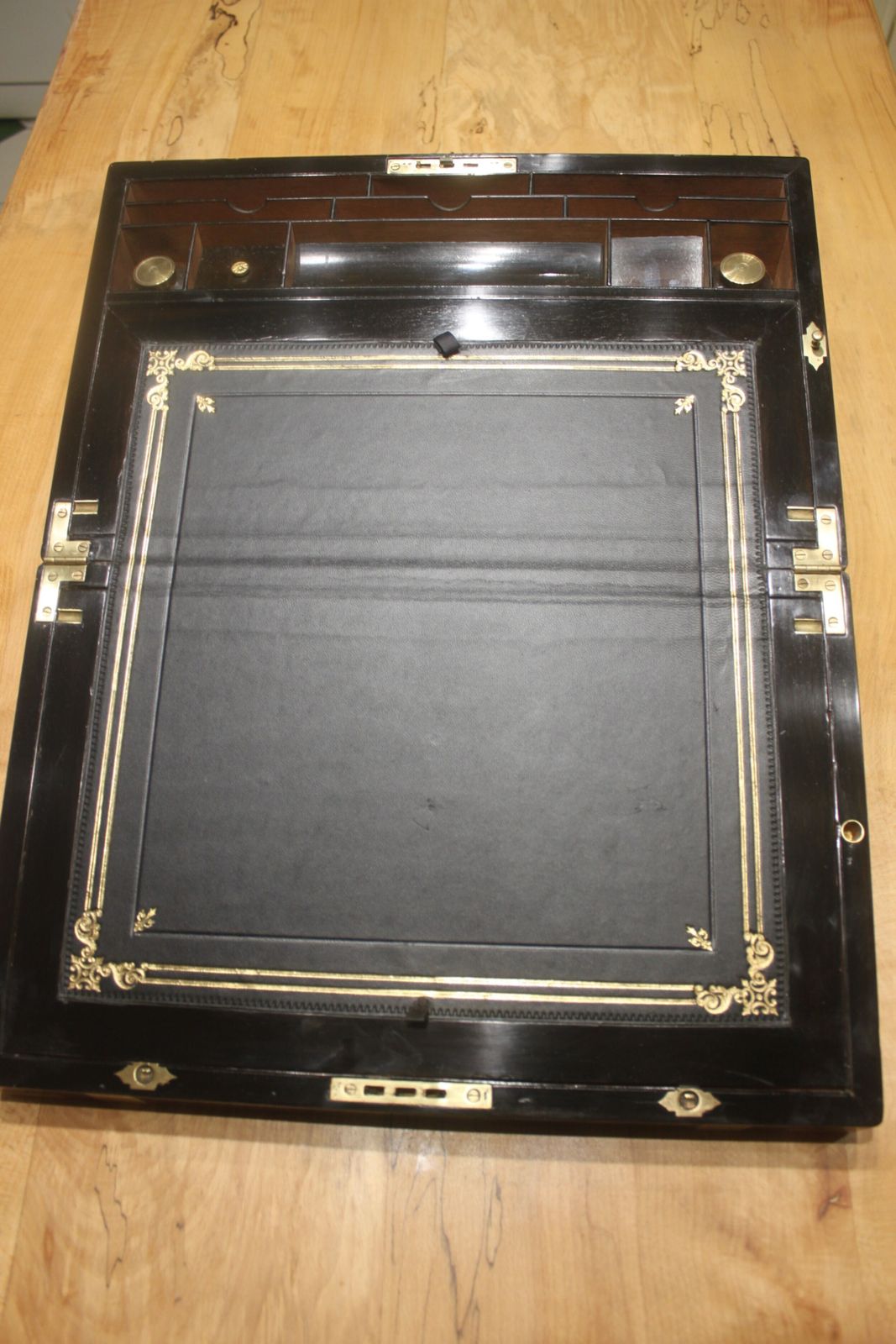 A Large And Impressive Figured Walnut And Brass Bound Writing Slope With Secret Drawers photo buy
