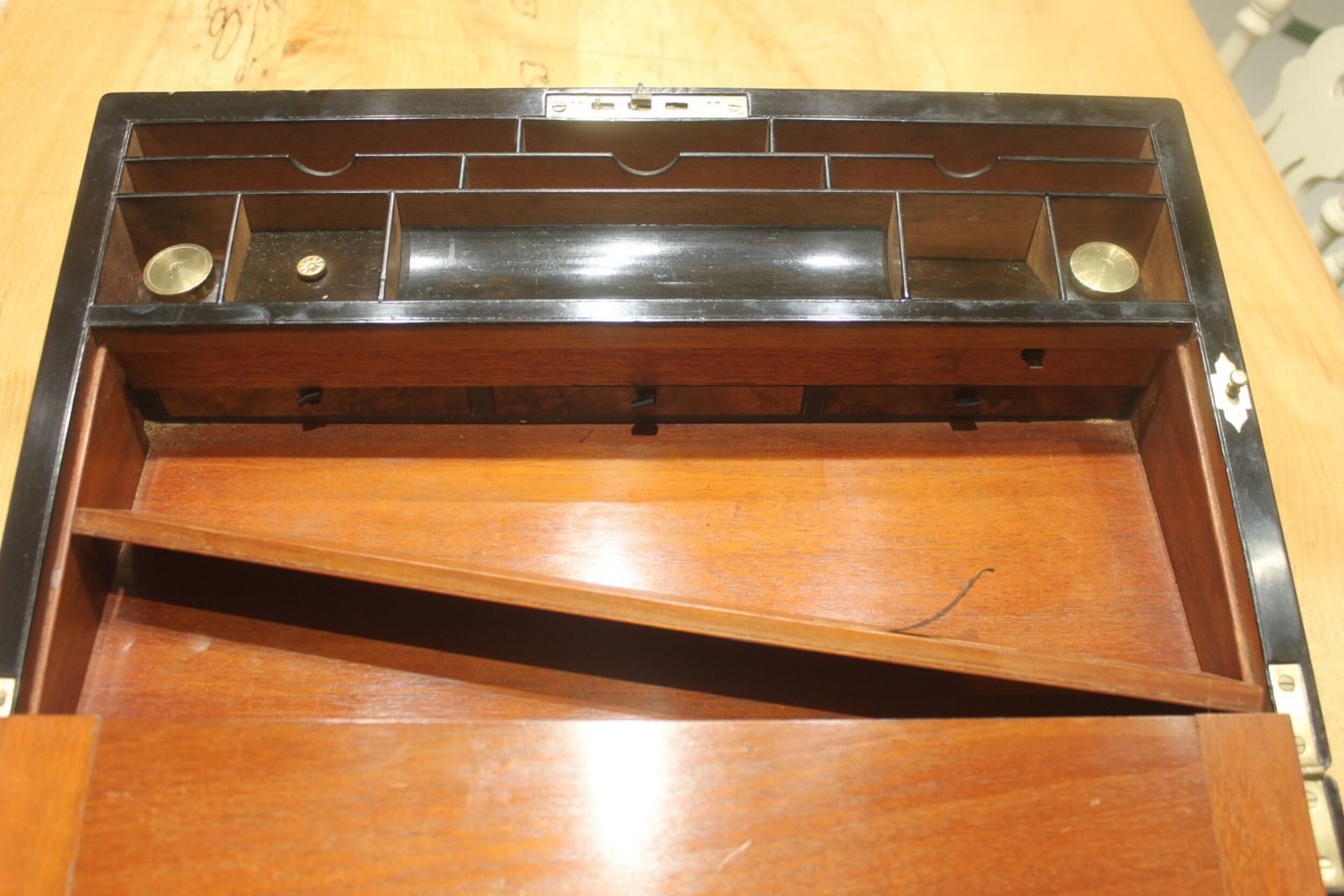 Furniture A Large And Impressive Figured Walnut And Brass Bound Writing Slope With Secret Drawers photo