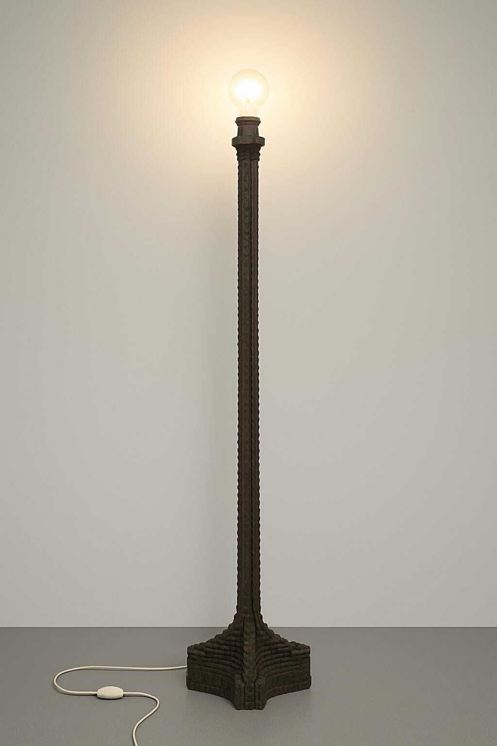 Lighting Vintage 1970s Brutalist Wooden Floor Lamp Base,  Handcrafted Solid Wood, Sculptural Design, Mid Century Modern photo