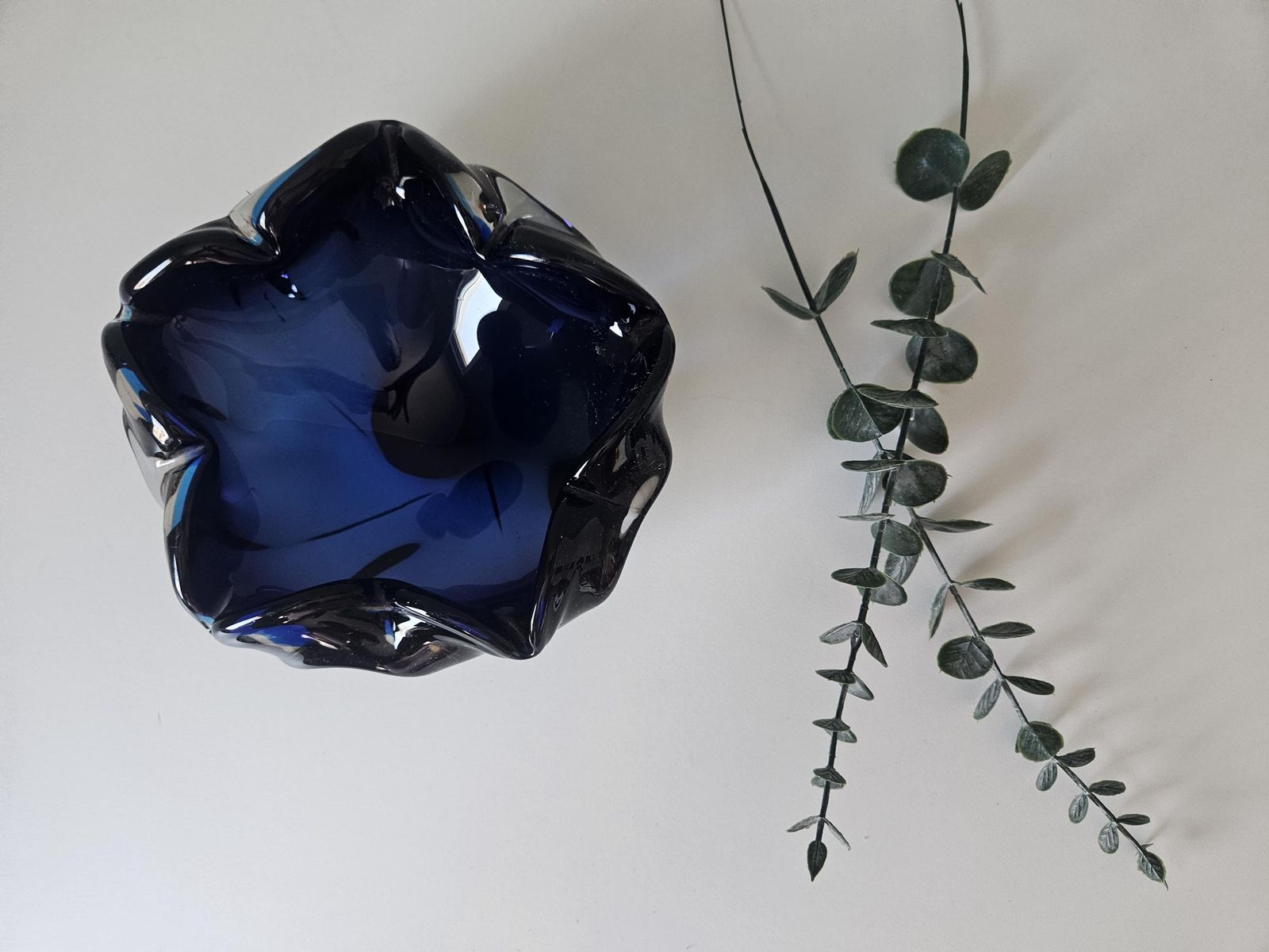 Handblown Blue Art Glass Ashtray: Mid Century Modern Murano Style Bowl photo buy