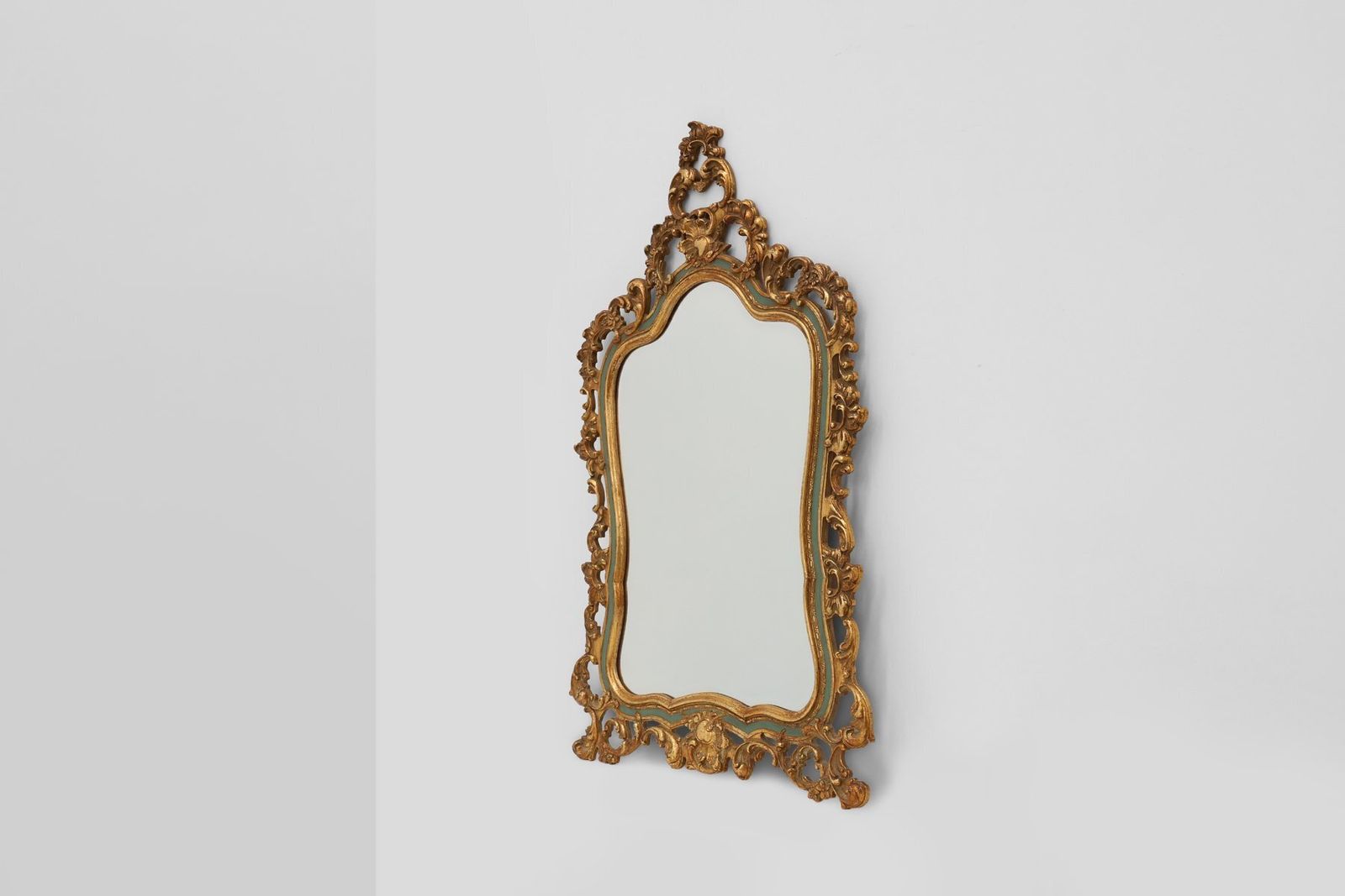 Belgian Louis XV Style Baroque Gilt Mirror With Knitter Duro Brevete Label, 1950s photo vinterior