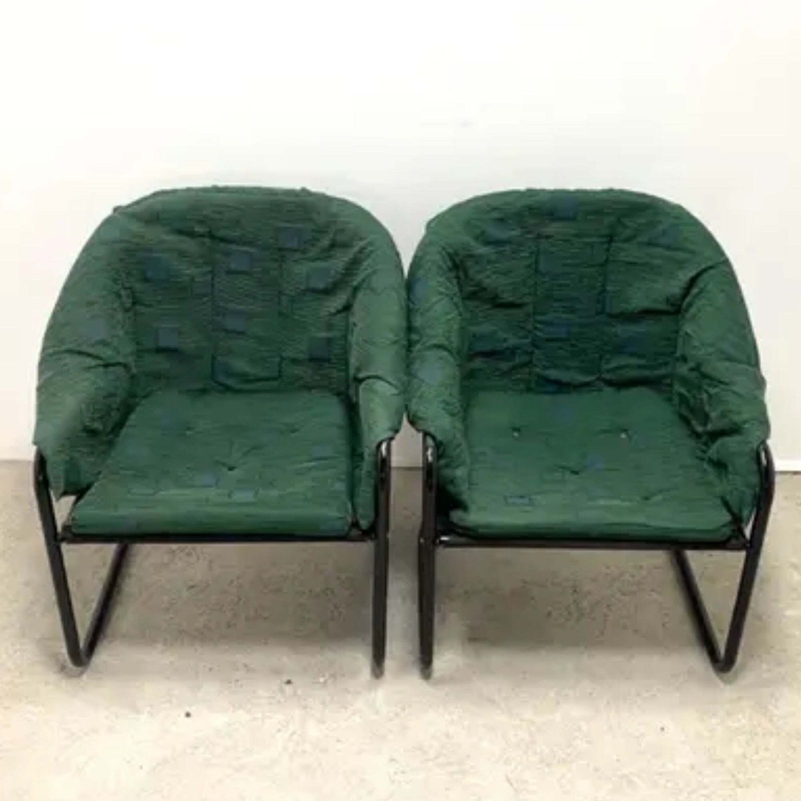 Retro Fiam Armchairs Italy 1980s – Black Metal Frame & Green Upholstery (Set Of 2) photo 292.0