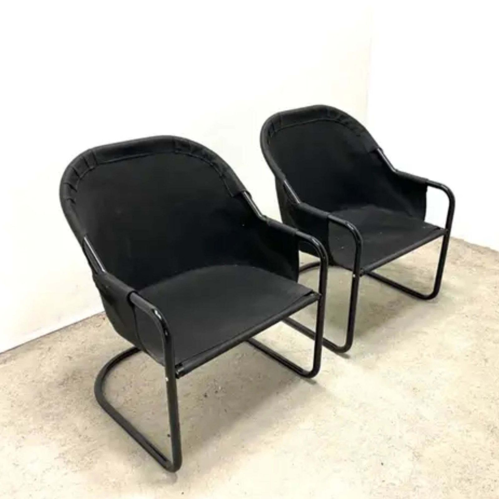 Retro Fiam Armchairs Italy 1980s – Black Metal Frame & Green Upholstery (Set Of 2) photo buy