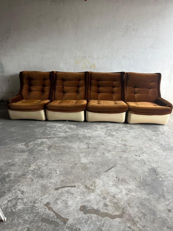 photo for sale Modular Sofa In Brown Velvet From Airborne, 1970s, Set Of 4