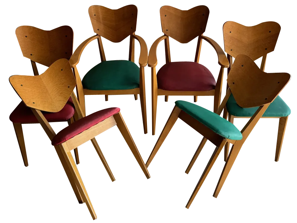 Heart Model Chairs By René Jean Caillette, 1950s, Set Of 6