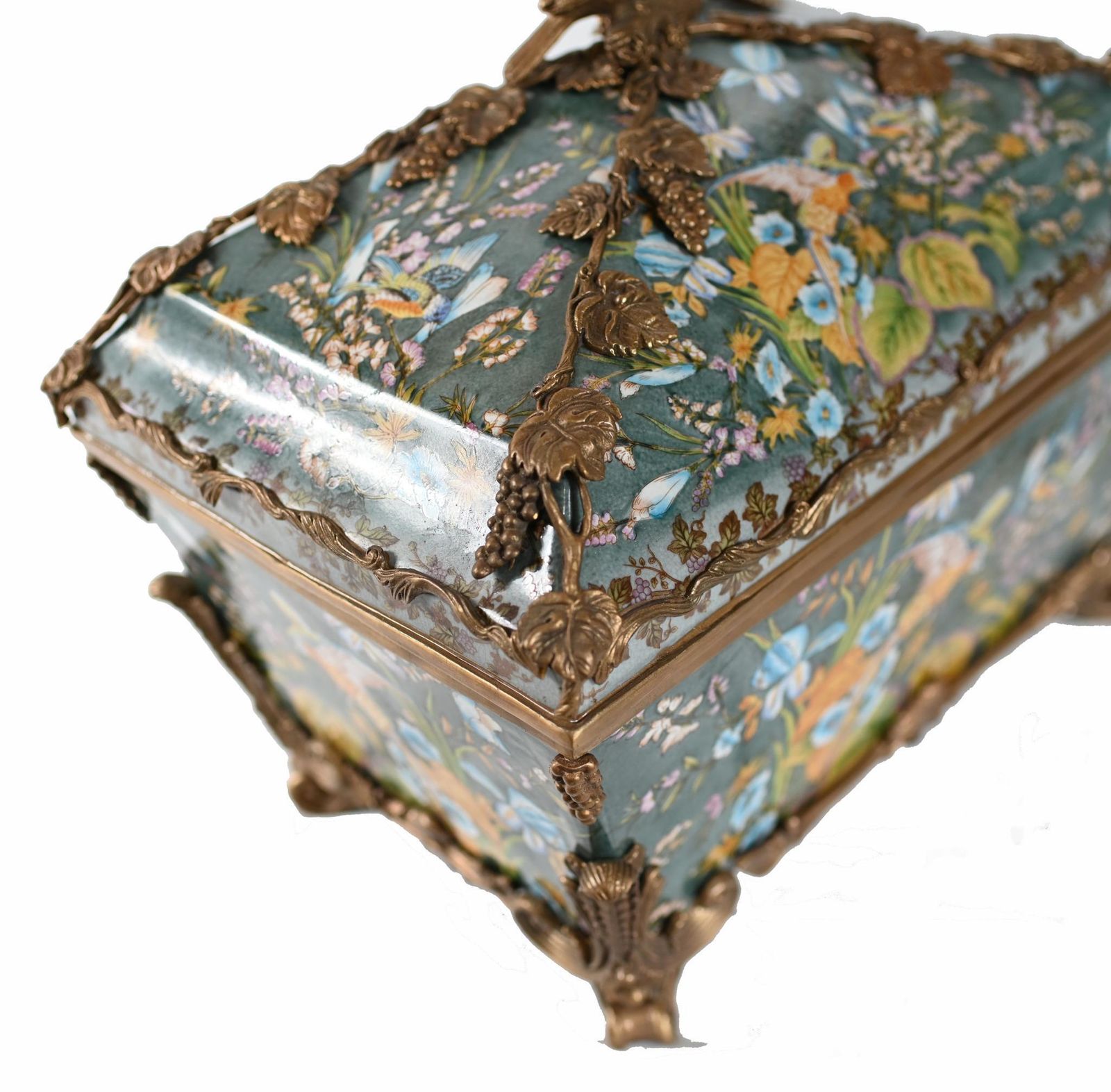 French Porcelain Casket Floral Jewellery Box Sarcophagus Form photo for sale