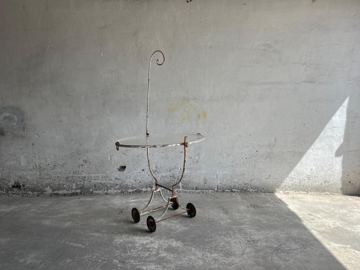 Vintage White Patina Iron Serving Trolley, 1950s photo vinterior