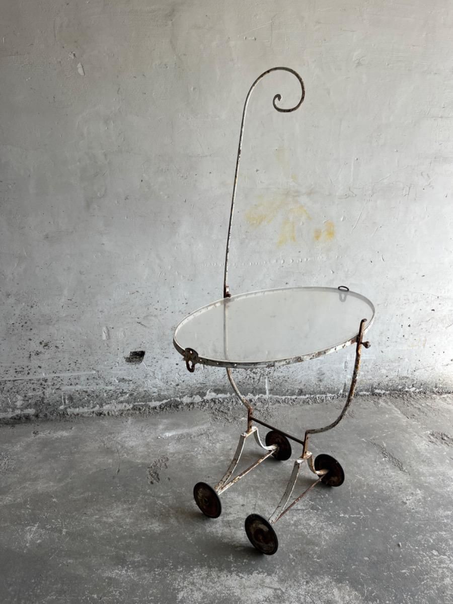 photo furniture Vintage White Patina Iron Serving Trolley, 1950s