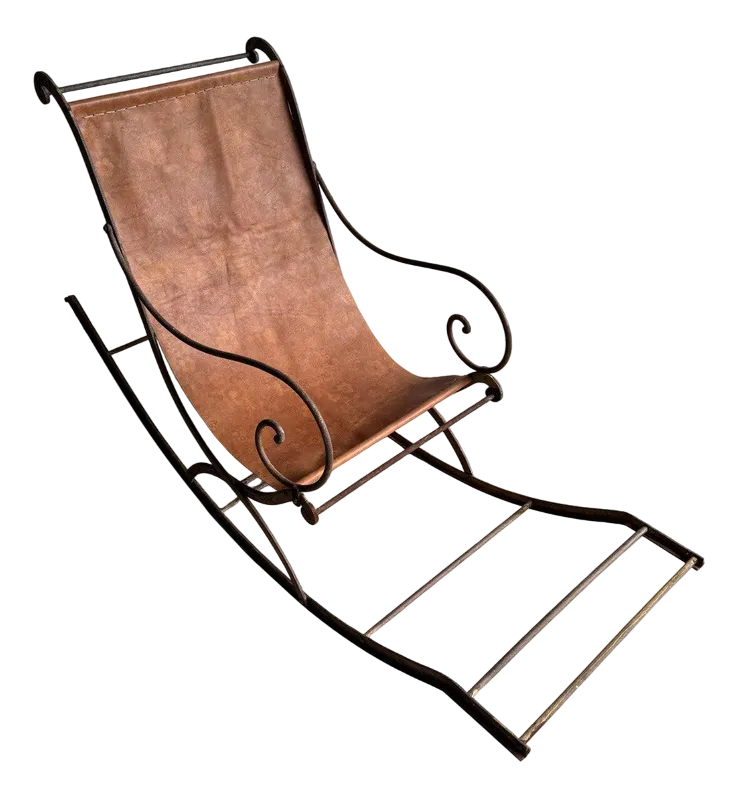 Antique Metal Rocking Chair With Leather Seat