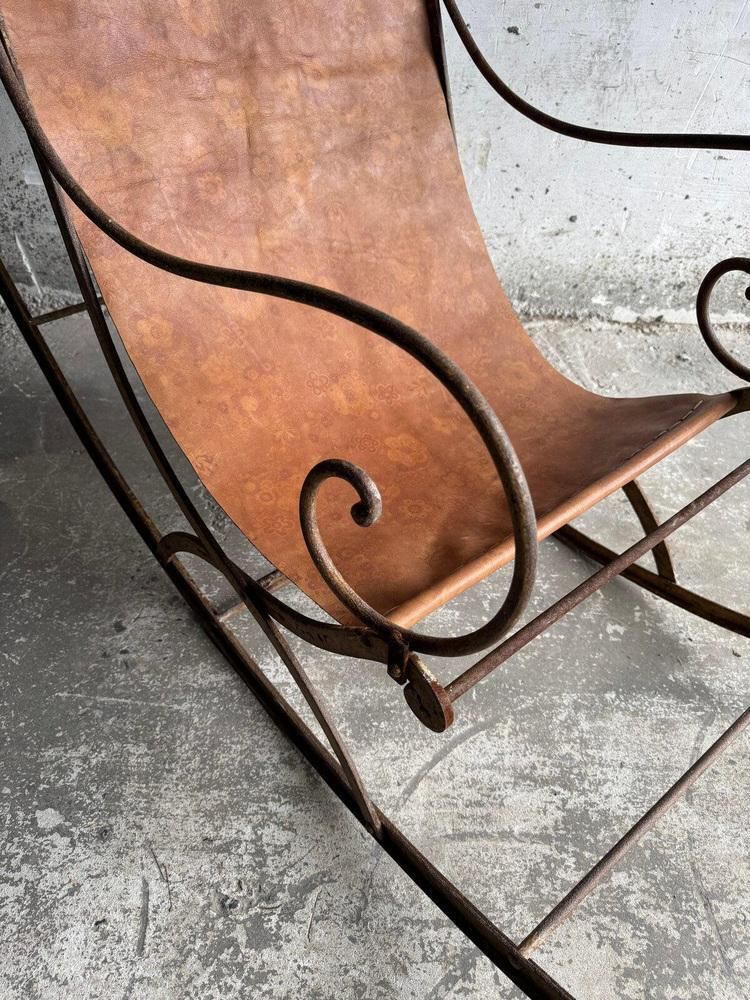 Antique Metal Rocking Chair With Leather Seat photo furniture