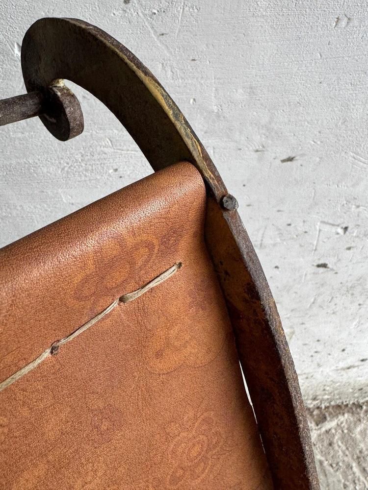 photo for sale Antique Metal Rocking Chair With Leather Seat