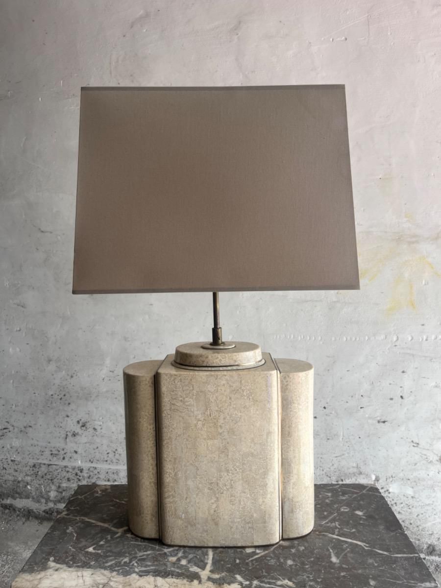 Architectural Table Lamps In Travertine And Brass In The Style Maison Jansen, 1970s, Set Of 2 photo buy
