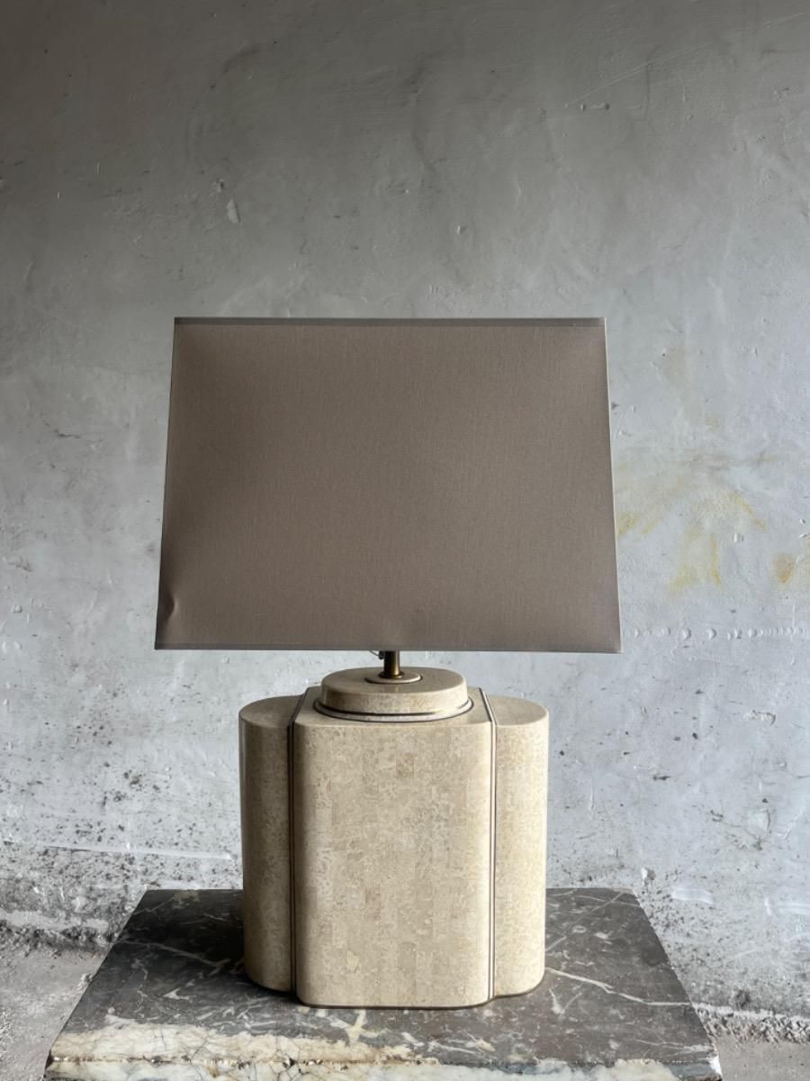 photo buy Architectural Table Lamps In Travertine And Brass In The Style Maison Jansen, 1970s, Set Of 2
