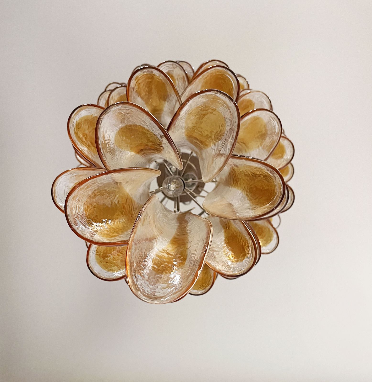 Huge Italian Murano Glass Spiral Chandelier   83 Amber And Clear Glass Petals photo 2200.0