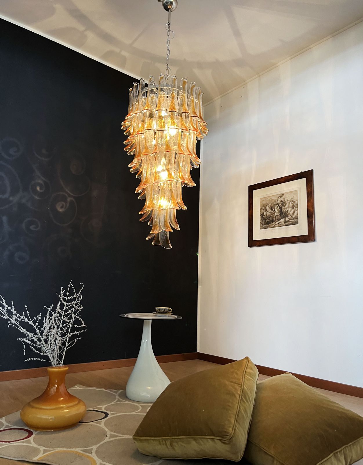 Huge Italian Murano Glass Spiral Chandelier   83 Amber And Clear Glass Petals photo vintage