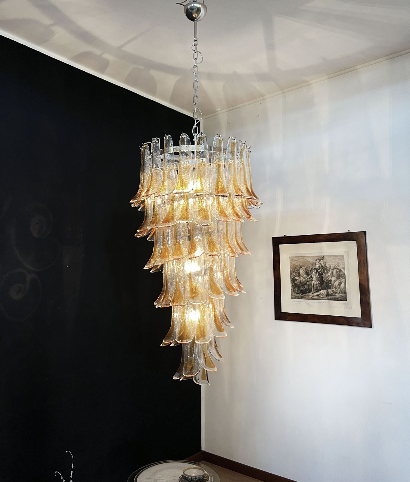 photo for sale Huge Italian Murano Glass Spiral Chandelier   83 Amber And Clear Glass Petals
