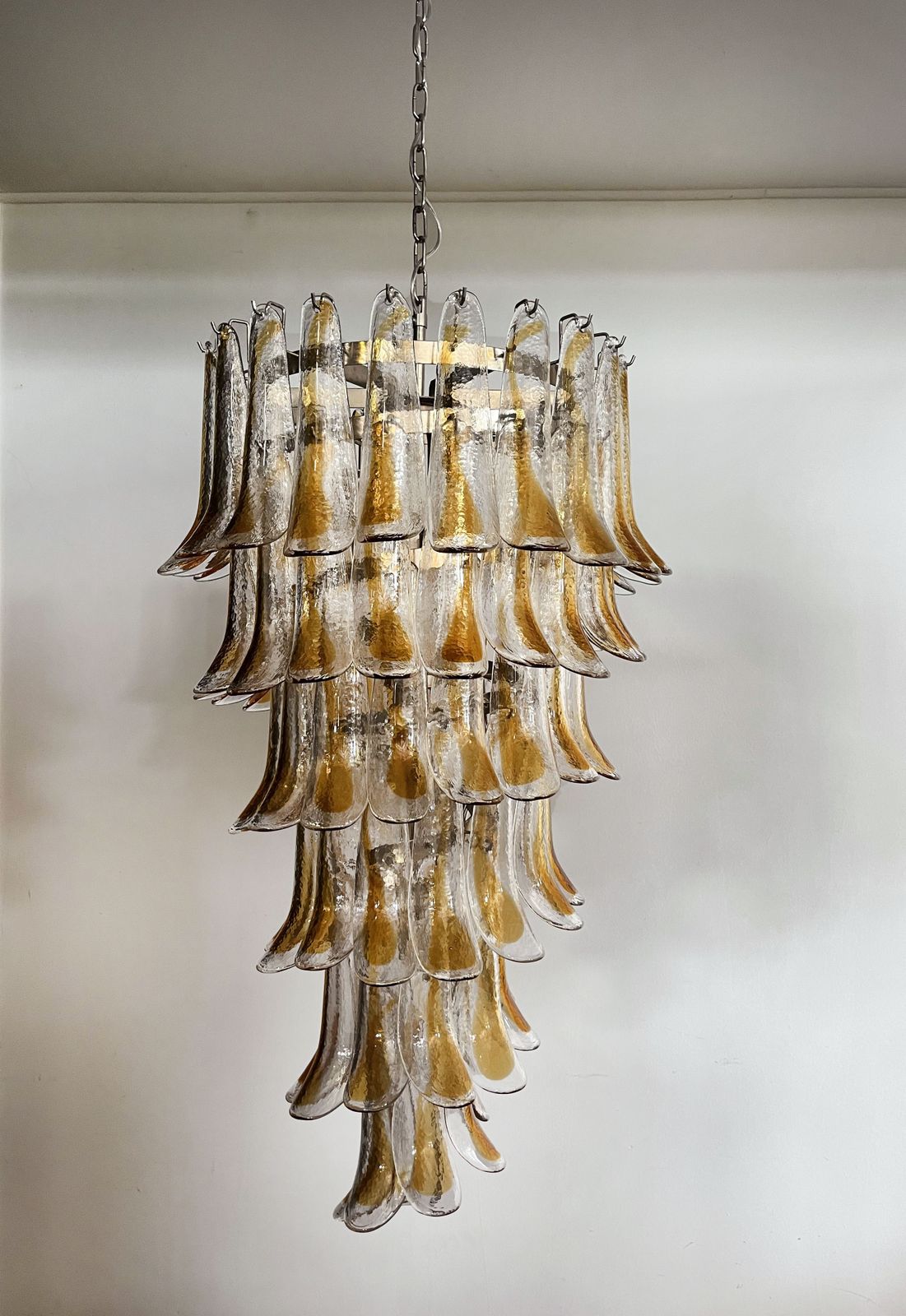 2200.0 Huge Italian Murano Glass Spiral Chandelier   83 Amber And Clear Glass Petals photo