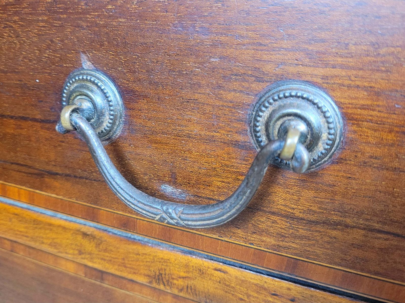photo buy Edwardian Writing Bureau Desk Key & Lock Shell Motif 1910 Delivery Available
