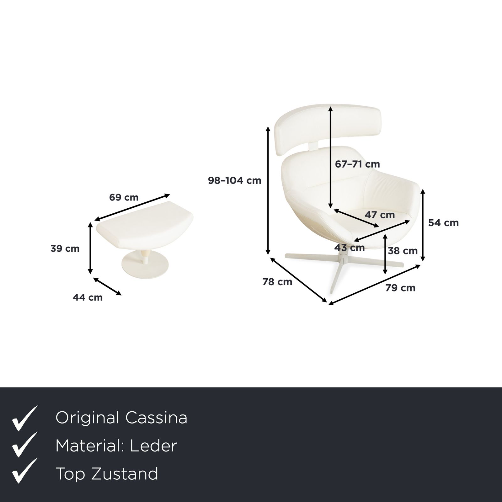 Ensemble fauteuil Cassina Auckland en cuir crème, fonction manuelle photo furniture