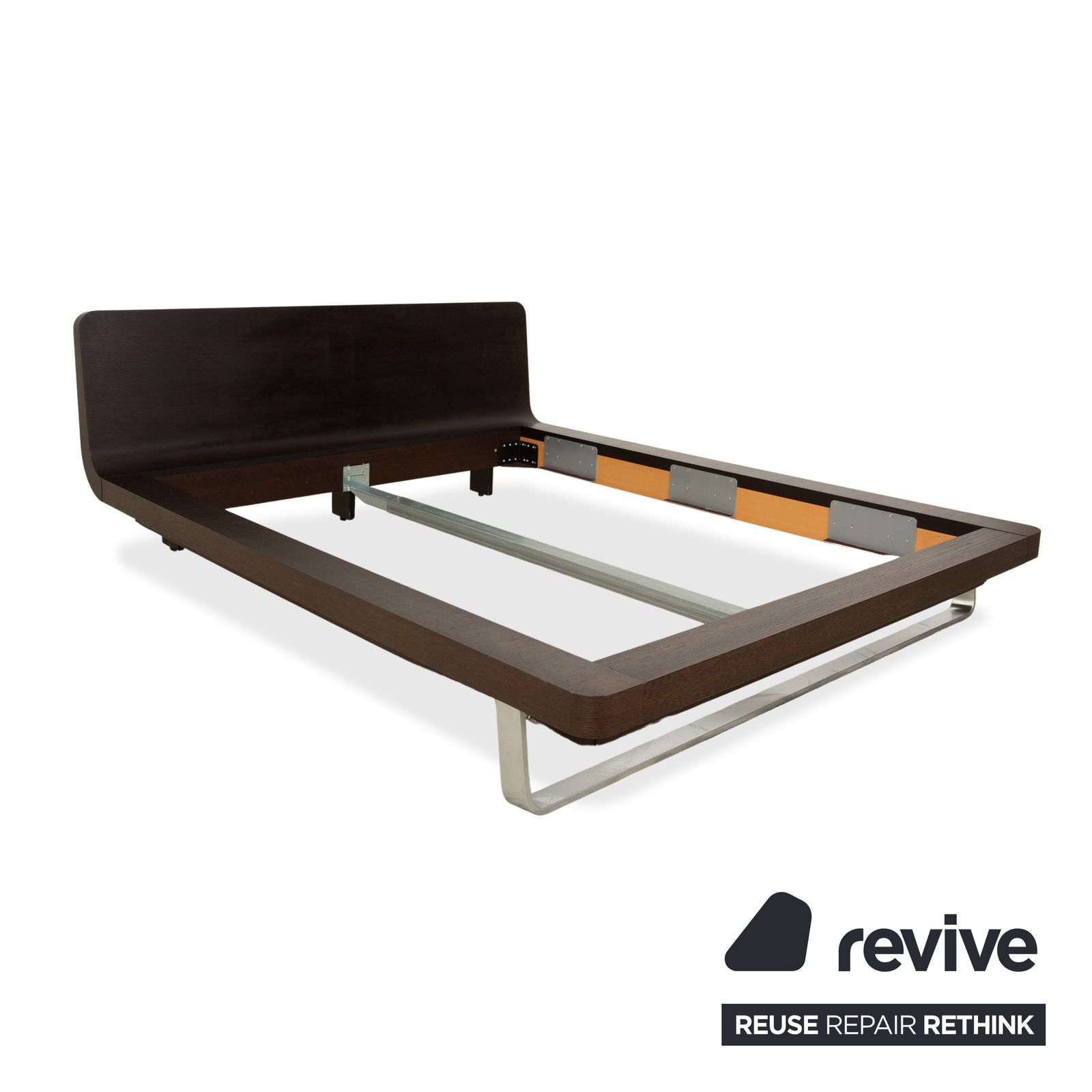 Lit Hülsta Tamis en bois et cuir brun foncé 160x200, tables de chevet photo Mobilier