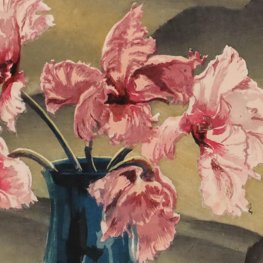 Hugo Noske (1886 1960) Early 20th Century Woodcut, Fringed Tulips photo Art