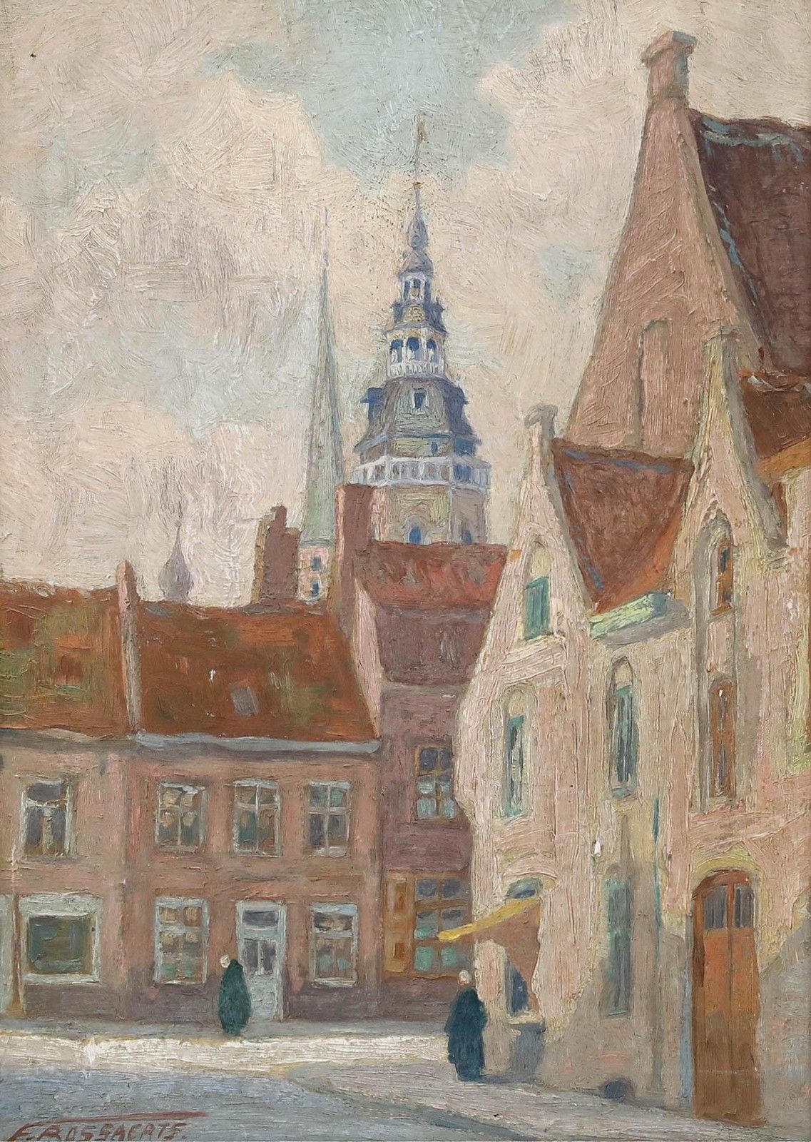 Francois Bossaerts (1879 1960) Early 20th Century Oil, A Street In Schaerbeek photo furniture