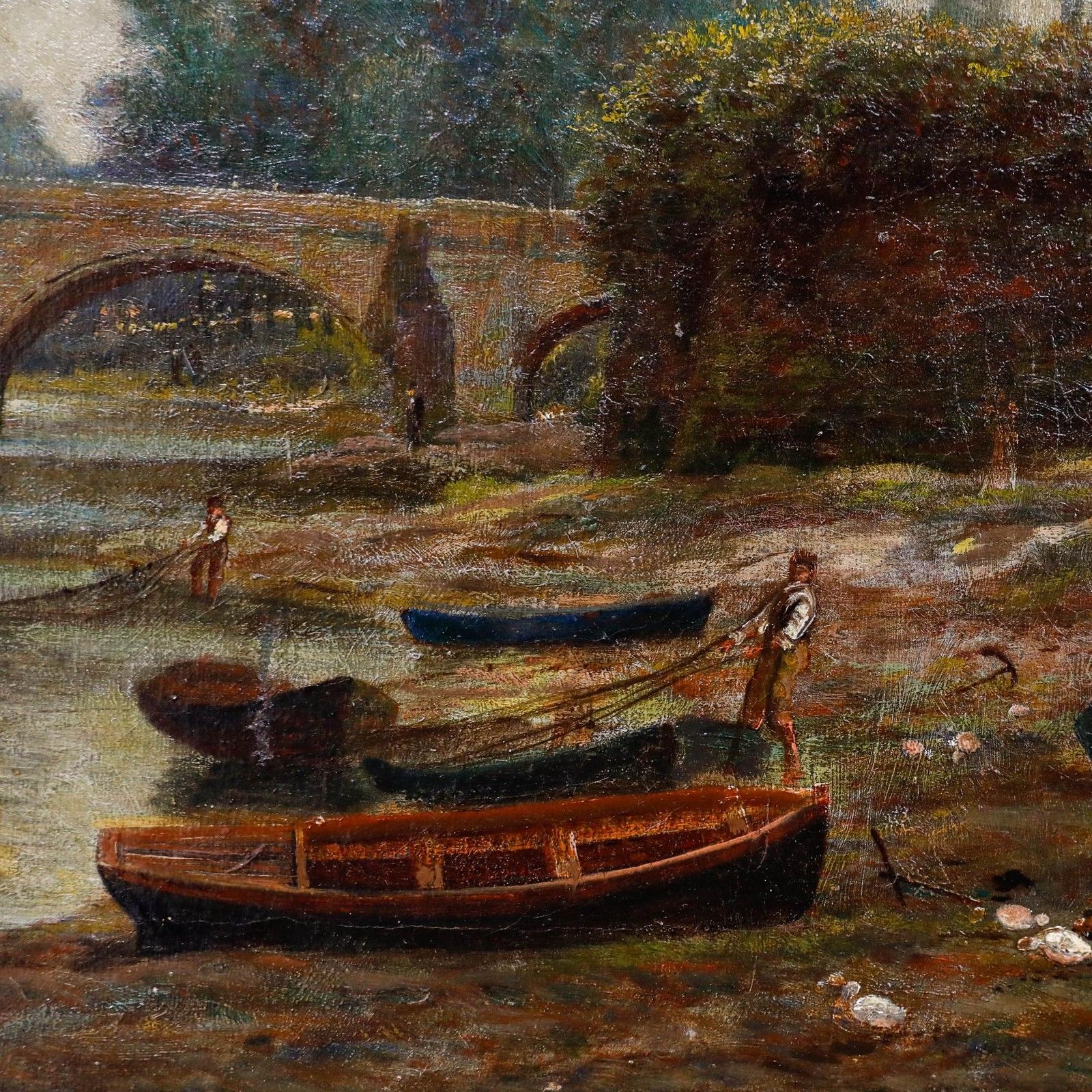 Framed Late 19th Century Oil Hauling In The Nets At Handbridge photo Art