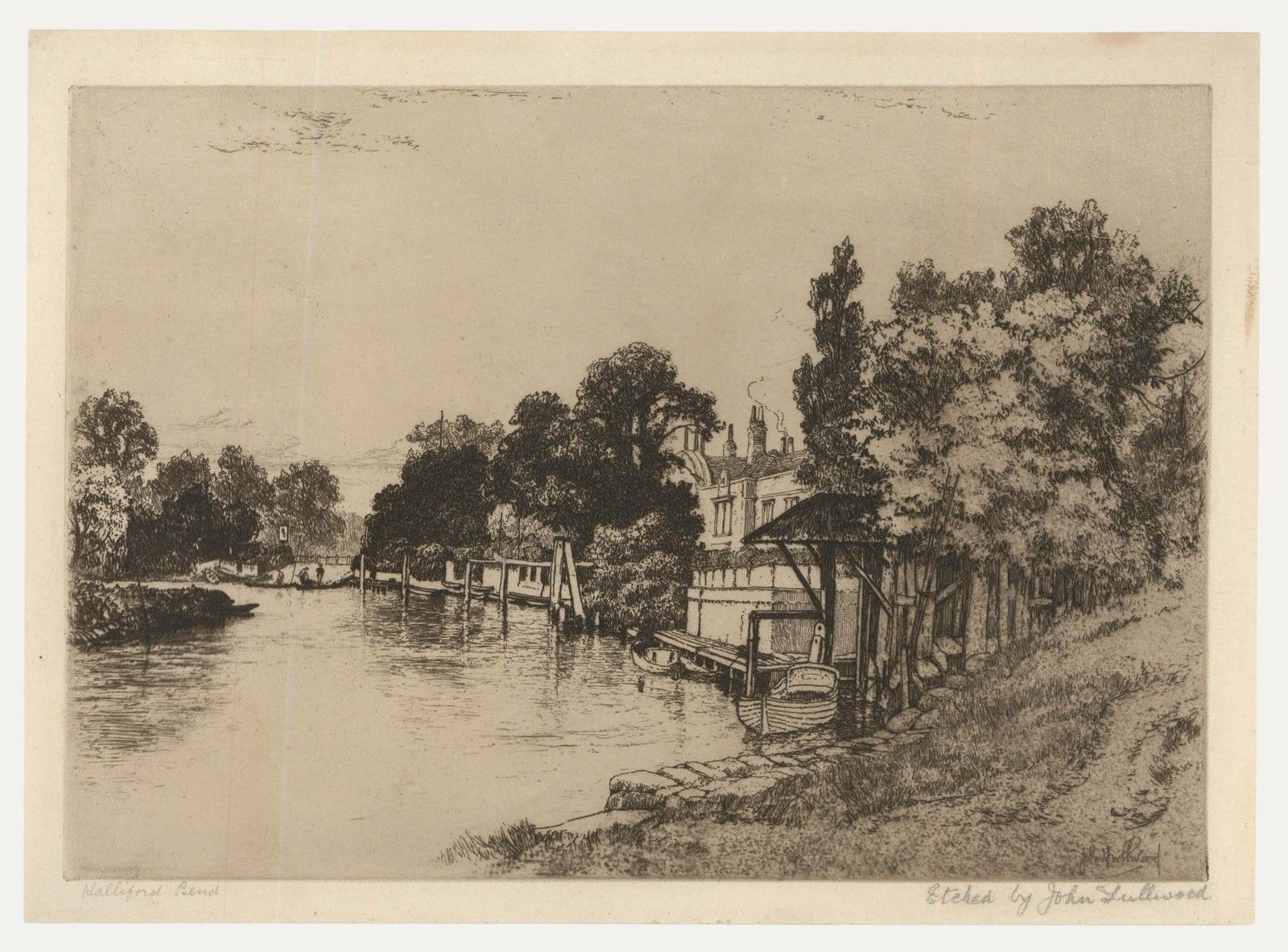 John Fullwood Rba (1854 1931) Early 20th Century Etching, Halliford Bend