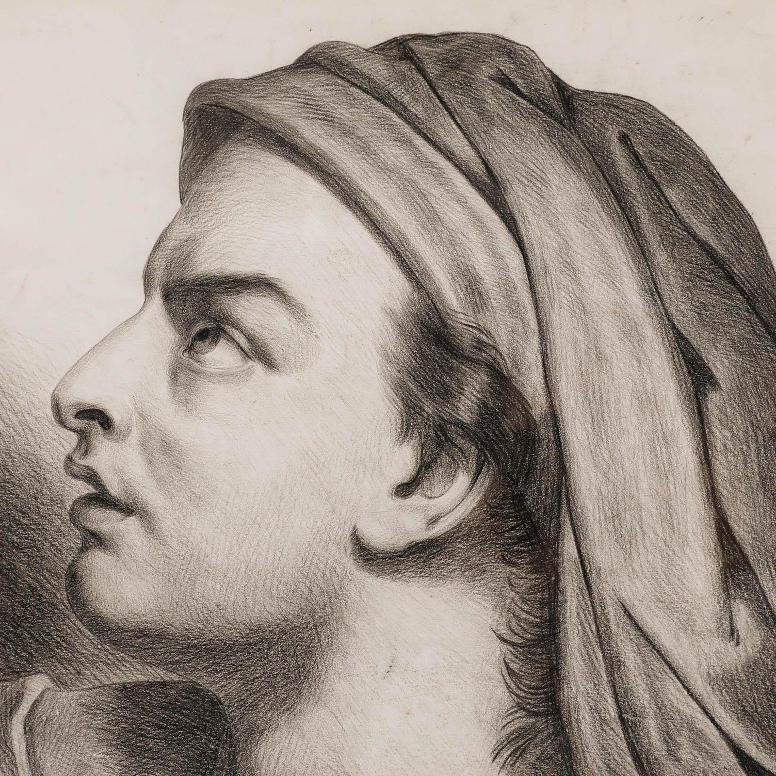 Framed Early 20th Century Graphite Drawing Study Of A Man In Profile photo Art