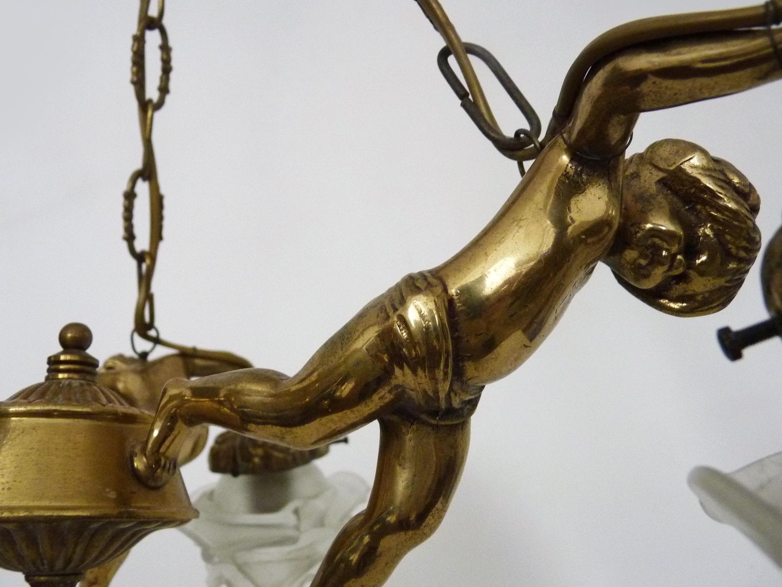 photo furniture Stunning 3 Light Cherub Chandelier With Rose Shaped Tulip Shades. 1960s