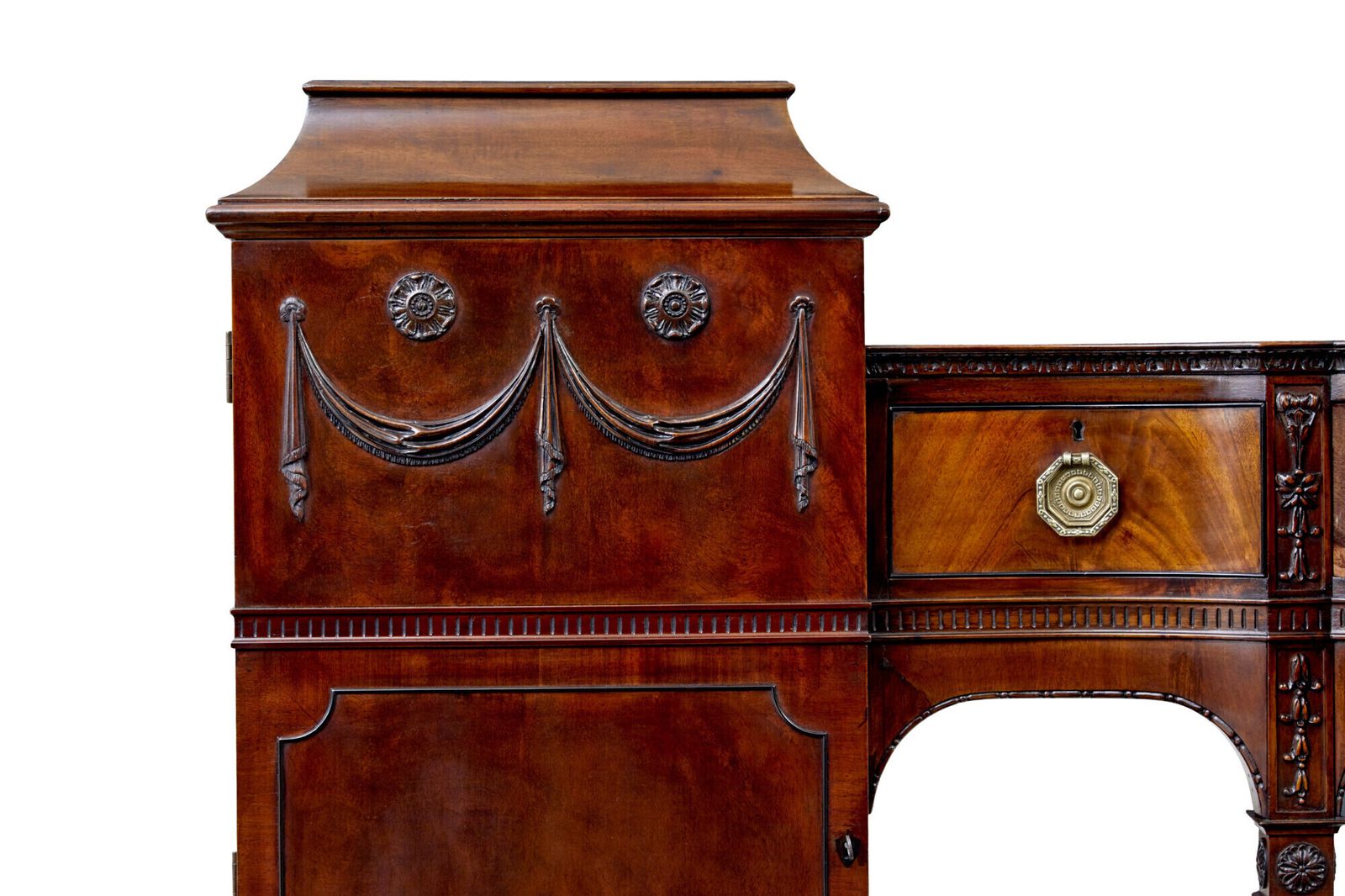 photo furniture 19th Century Adams Revival Carved Mahogany Pedestal Sideboard