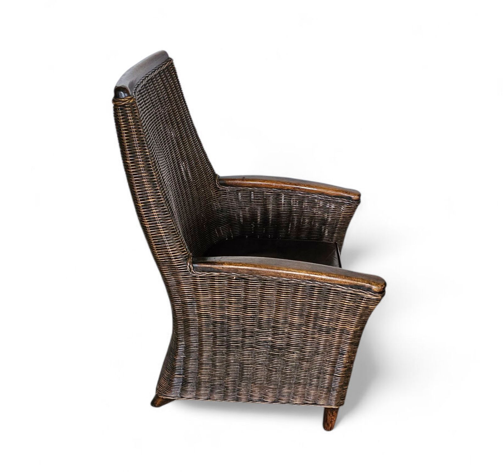 photo vinterior Rattan Arm Chair 1960s / Wooden Armrests / Leather Seat