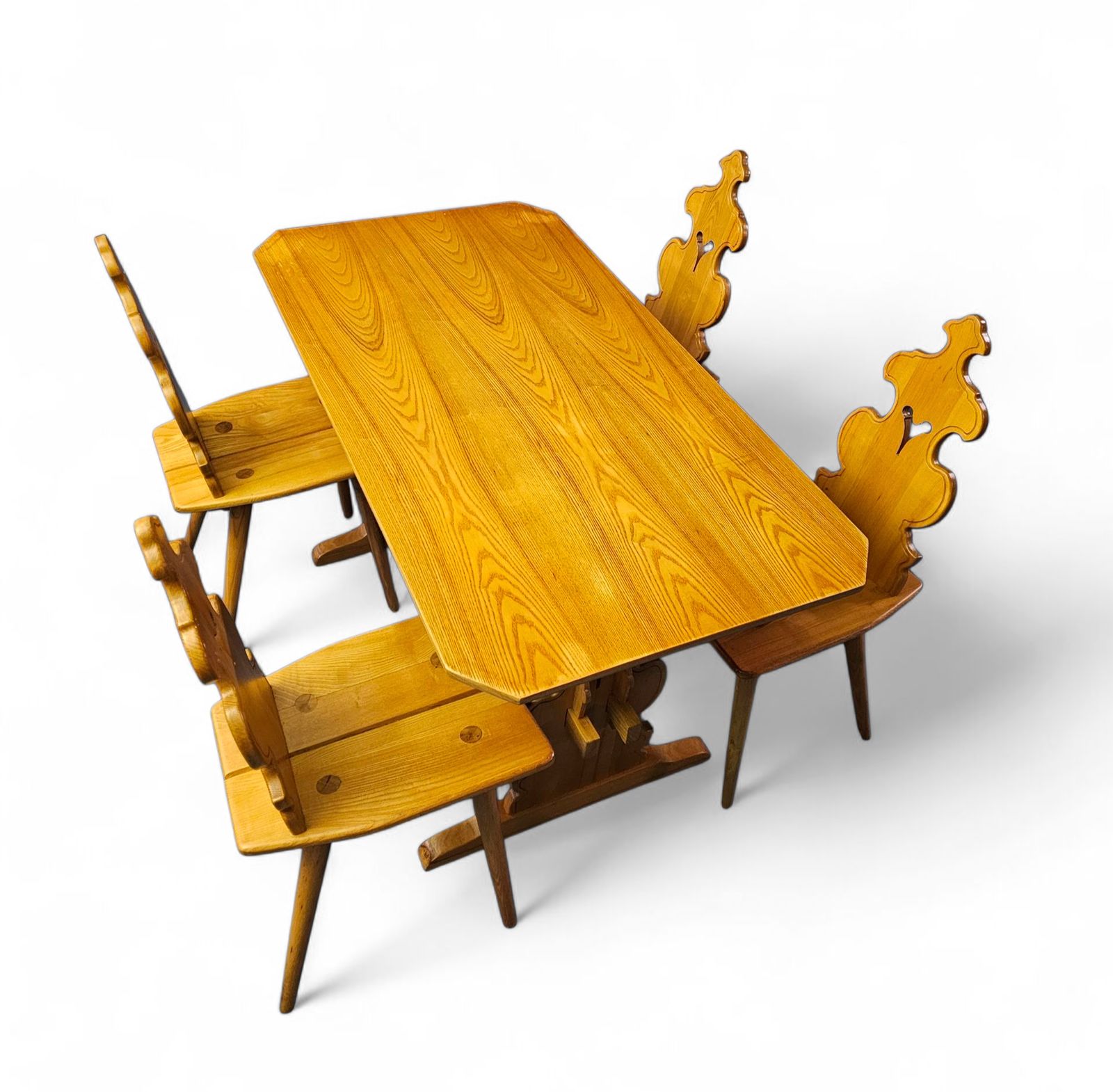 Cepelia Tiroler Chairs / Table / Set Of 5 / Poland 1960s / Marked photo for sale