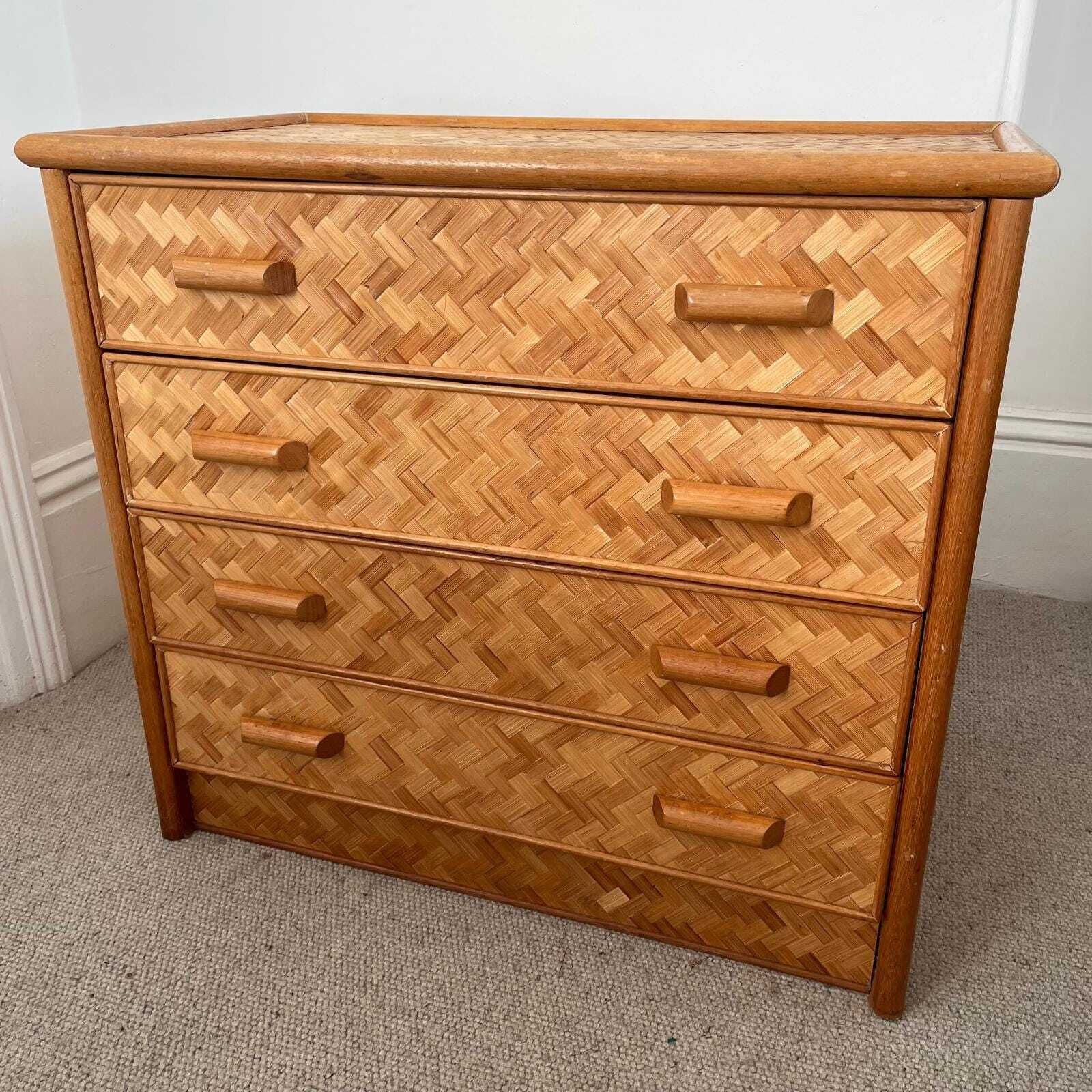 Mid Century Rattan Cane Chest Of Drawers With Lattice Cane Finish photo Furniture