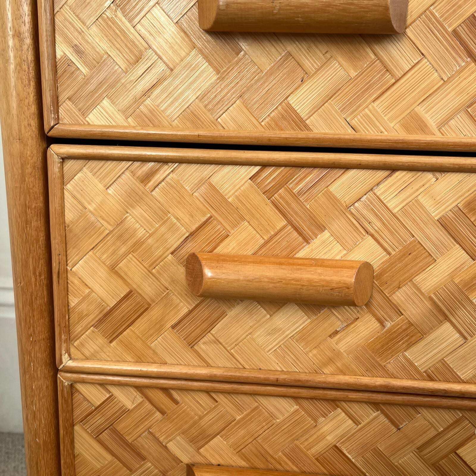 Mid Century Rattan Cane Chest Of Drawers With Lattice Cane Finish photo vintage