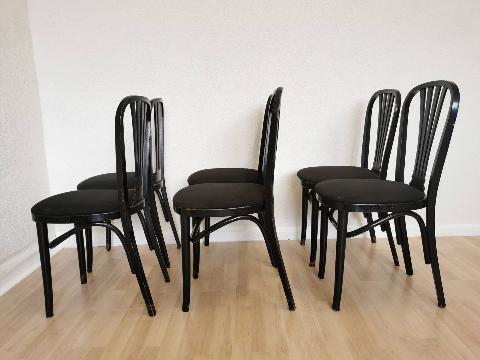 photo for sale Vintage Stol Kamnik Black Dining Chair: 1970s Yugoslavian Mid Century Modern Set Of 6