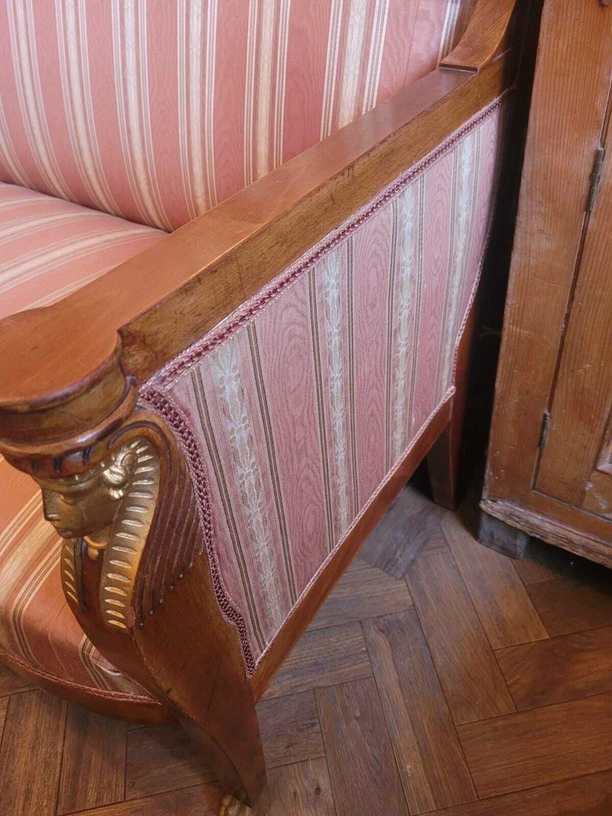 Vintage Egyptian Style 3 Seater Sofa In Candy Stripe Upholstery, Carved Detailing With Gold Embellishments photo buy
