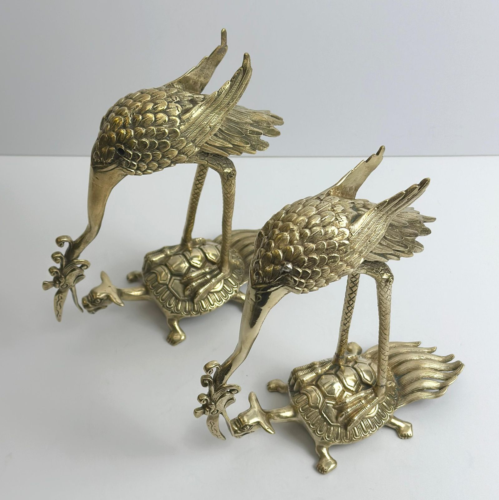photo furniture Brass Crane And Turtle Sculptures, Japanese Mid Century Pair, 1950s