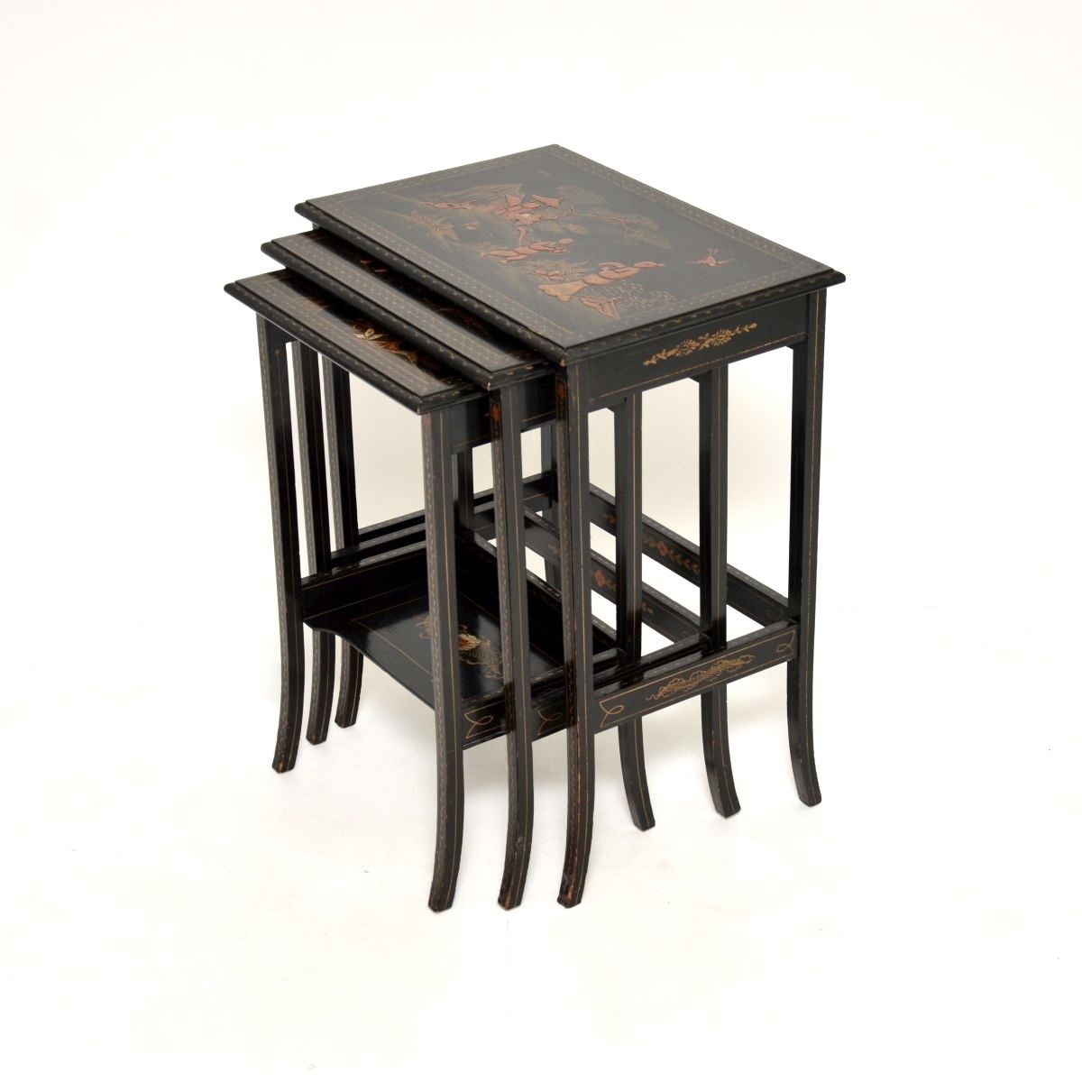 Antique Edwardian Lacquered Chinoiserie Nest Of Tables photo furniture