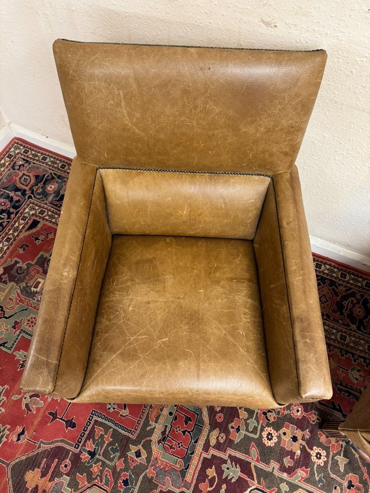 Stunning Pair Of Oak Framed Leather Upholstered Armchairs photo vintage