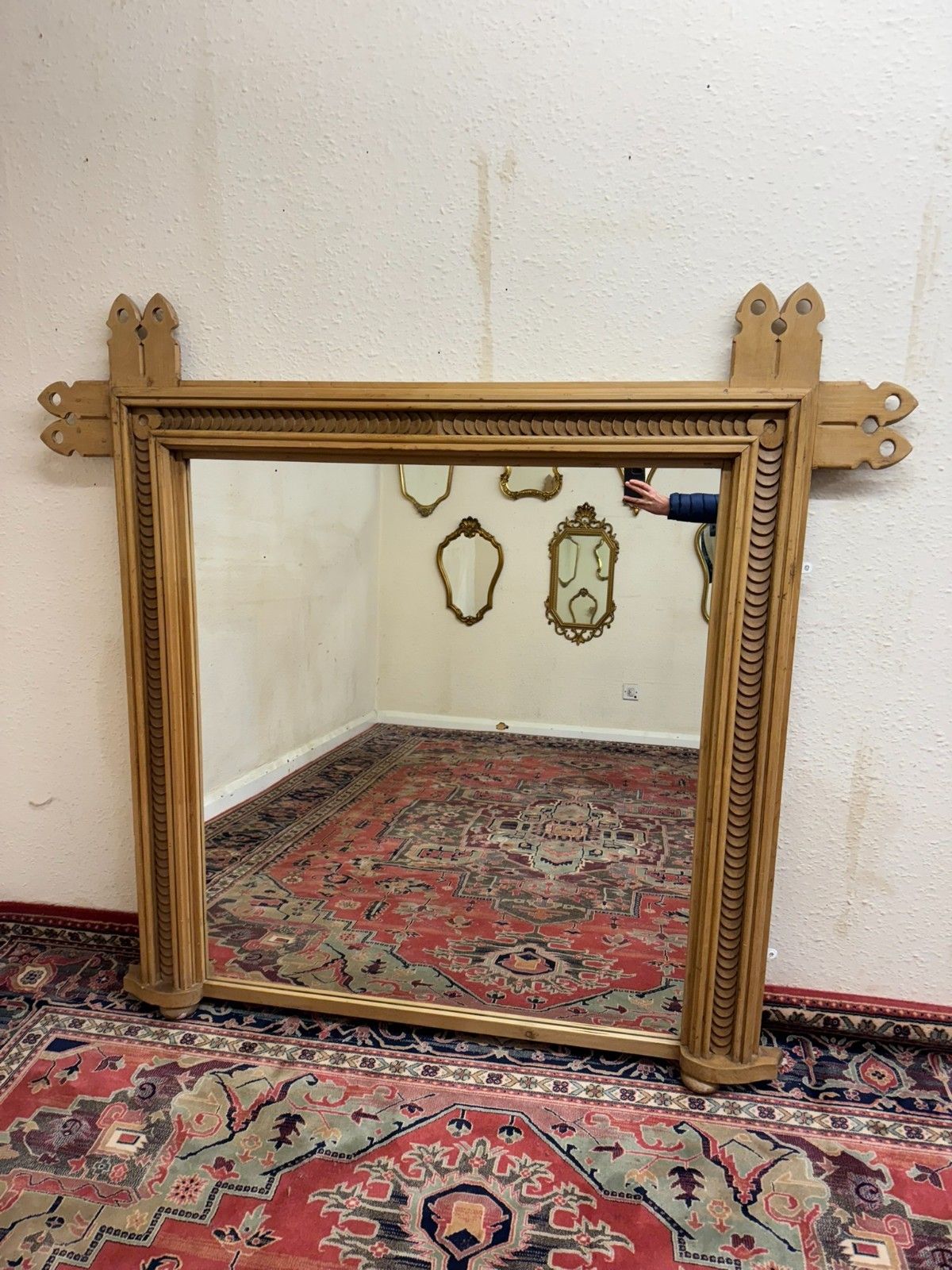 Stunning Antique Pine Gothic Revival Mirror/Overmantle Circa 1880 photo furniture