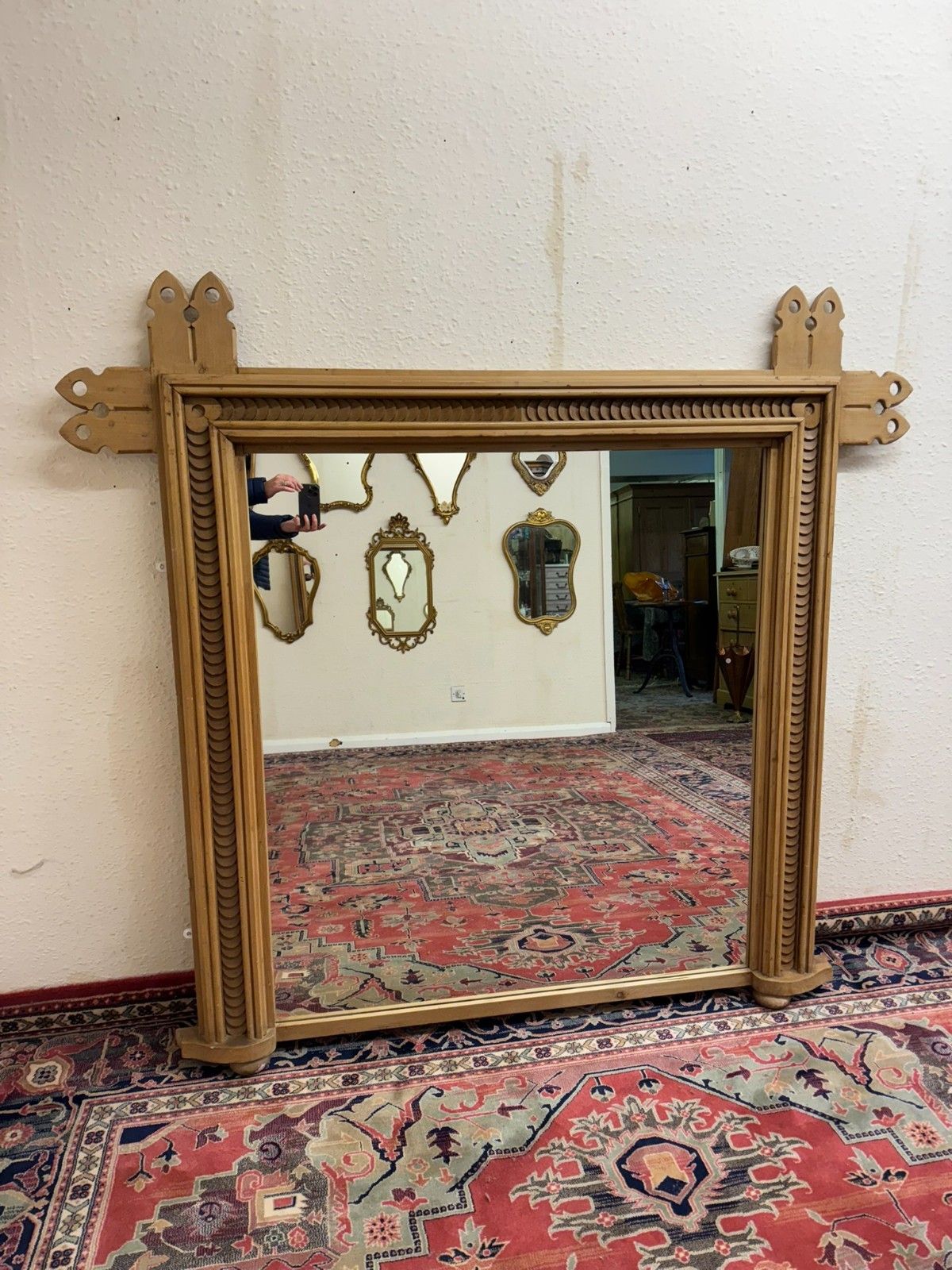 Stunning Antique Pine Gothic Revival Mirror/Overmantle Circa 1880 photo Home Decor