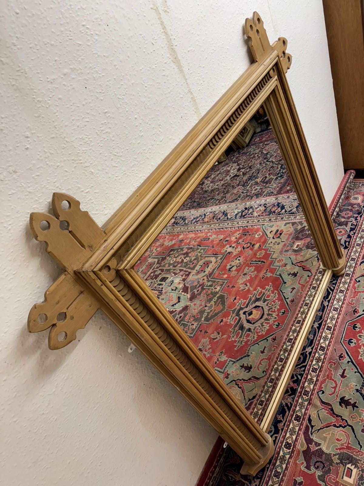 495.0 Stunning Antique Pine Gothic Revival Mirror/Overmantle Circa 1880 photo