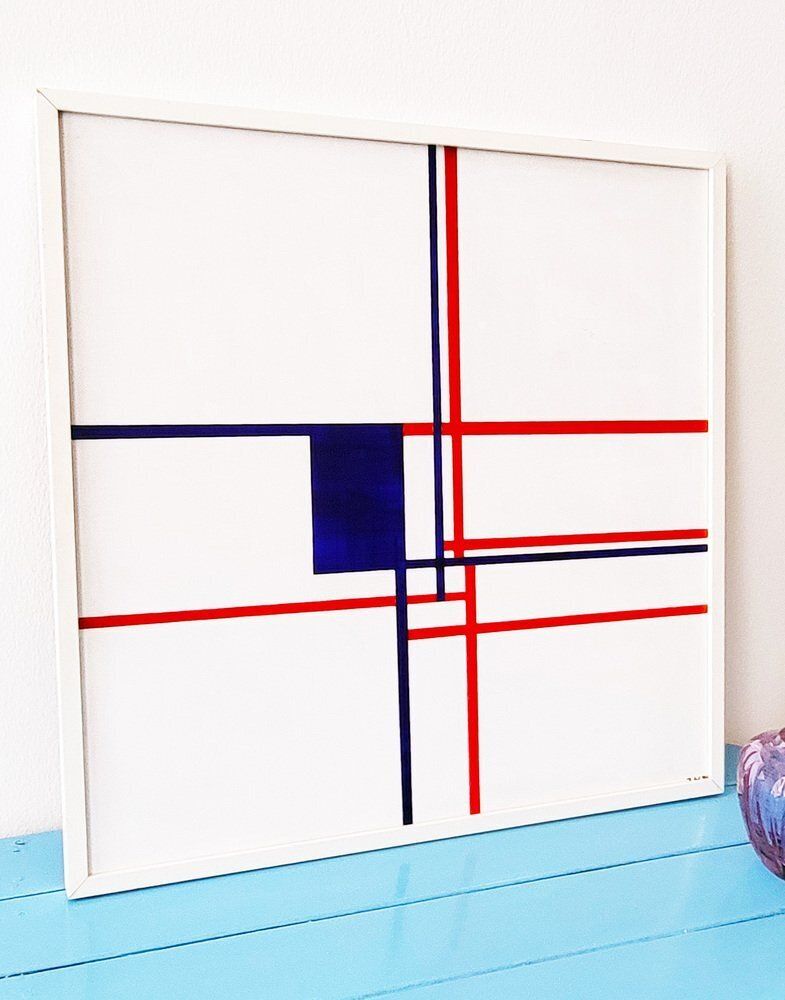 After Mondrian, Abstract Composition, 1972, Oil On Canvas & Wood photo furniture