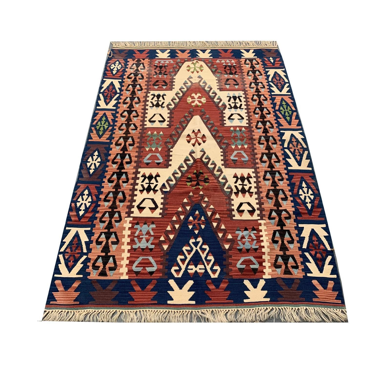 Antique Turkish Kilim Rug, Terracotta Chevron & Geometric Wool Flatweave photo furniture