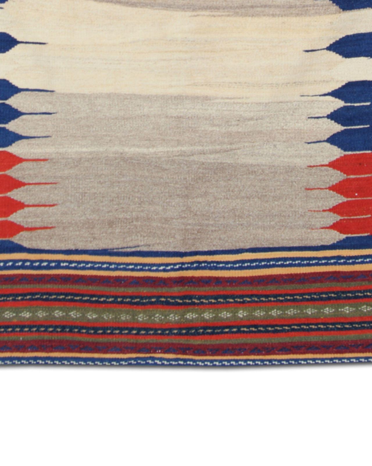 Vintage 1940s Kilim Sofreh Rug, Beige Blue Red Tribal Wool Flatweave 128x116cm photo vintage