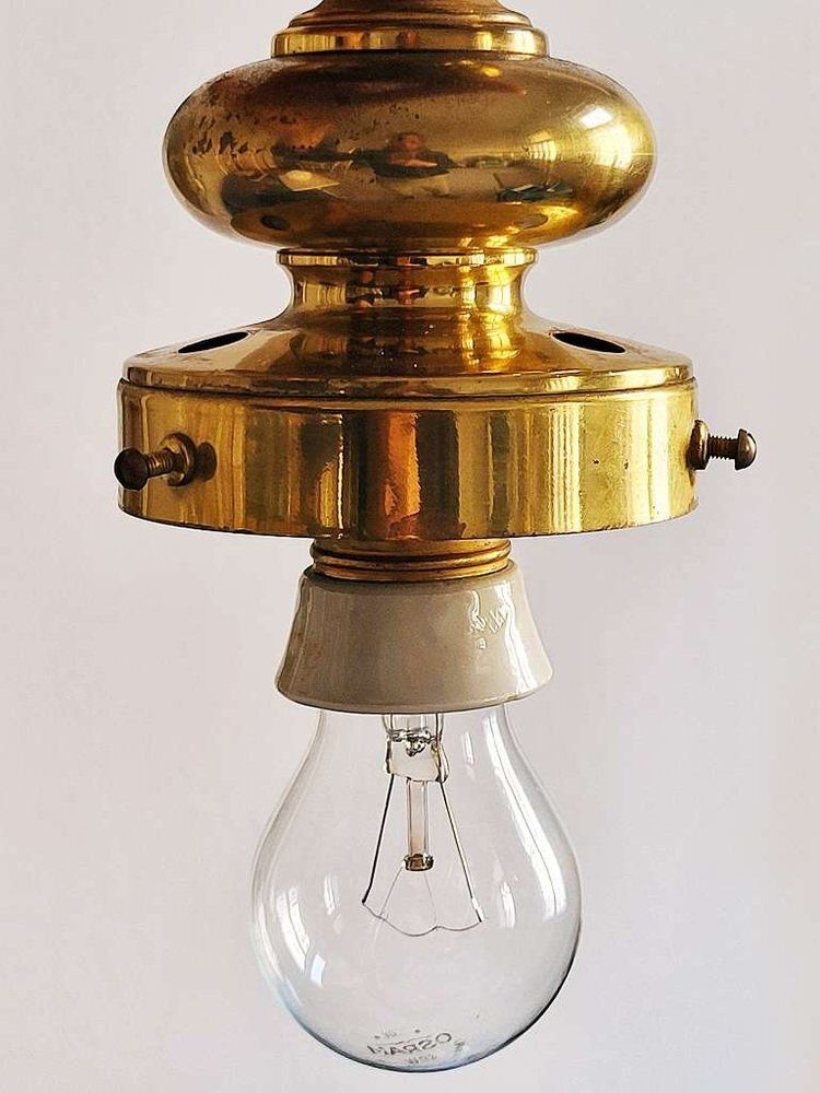 Mid Century Opaline Glass & Brass Ceiling Light In The Style Of Luigi Caccia Dominioni, 1950s photo buy